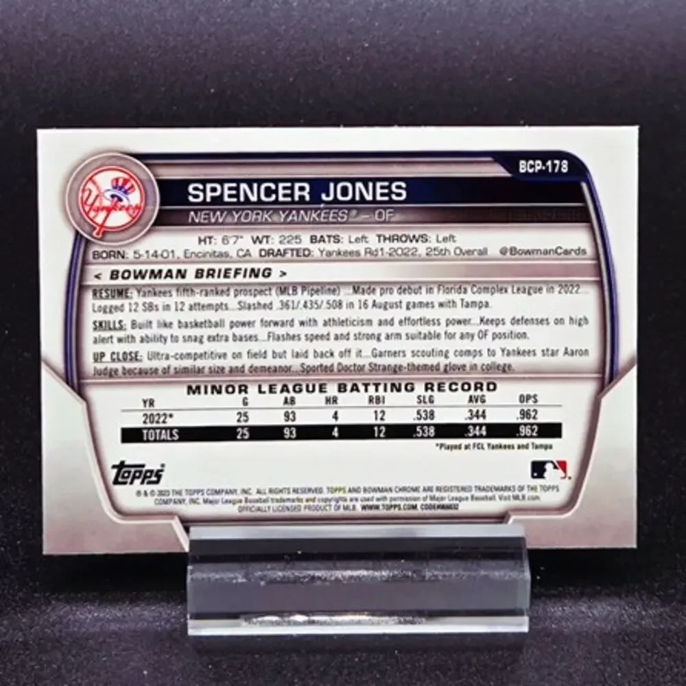 Spencer Jones Bowman Chrome Mojo Fireworks Holo New York Yankees Top Prospect